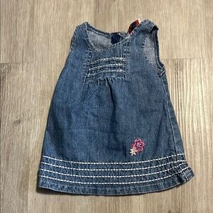 Denim Sleeveless Dress with Embroidered Flower